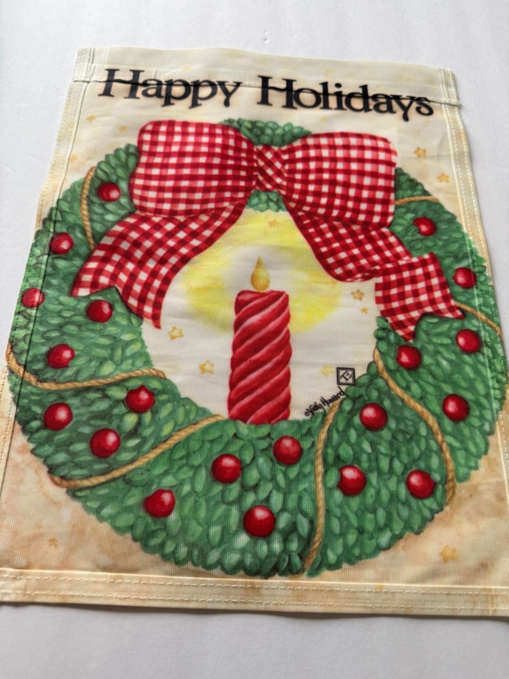 Toland By Design Garden Art Flag Happy Holidays Wreath 11” x 14.5”